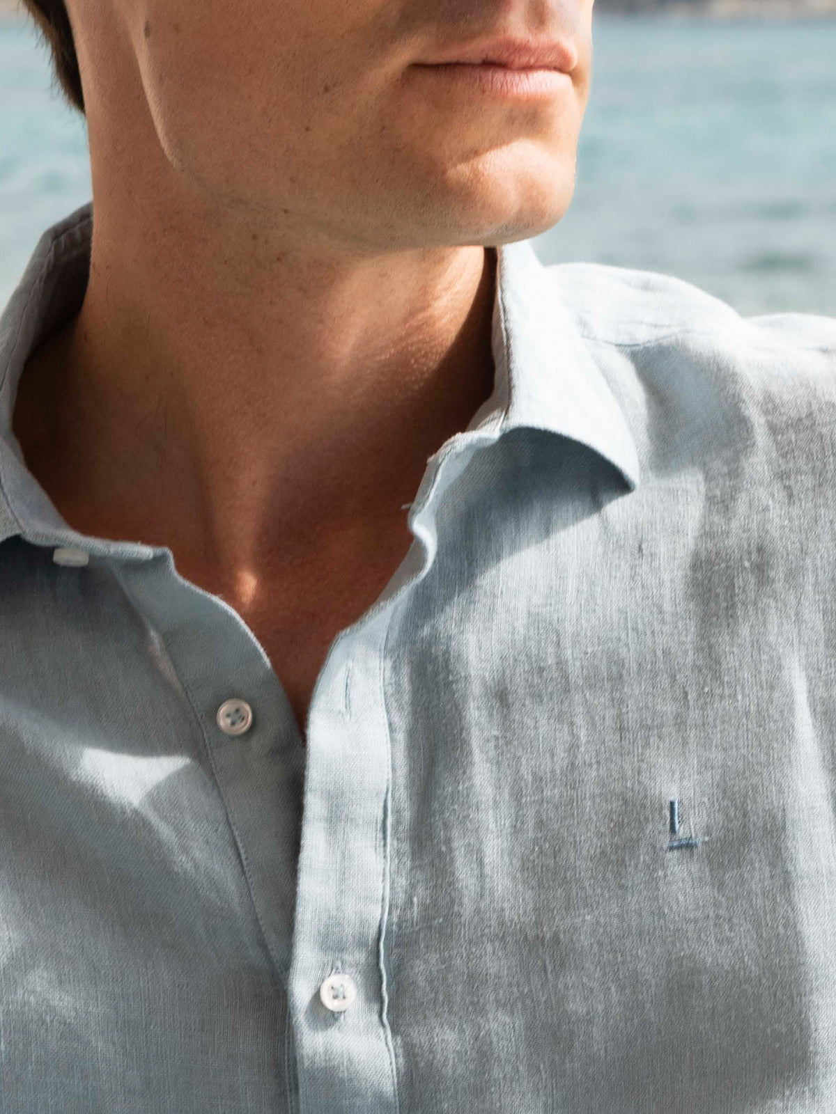 Camisa Polera Lino Azul Lepanto