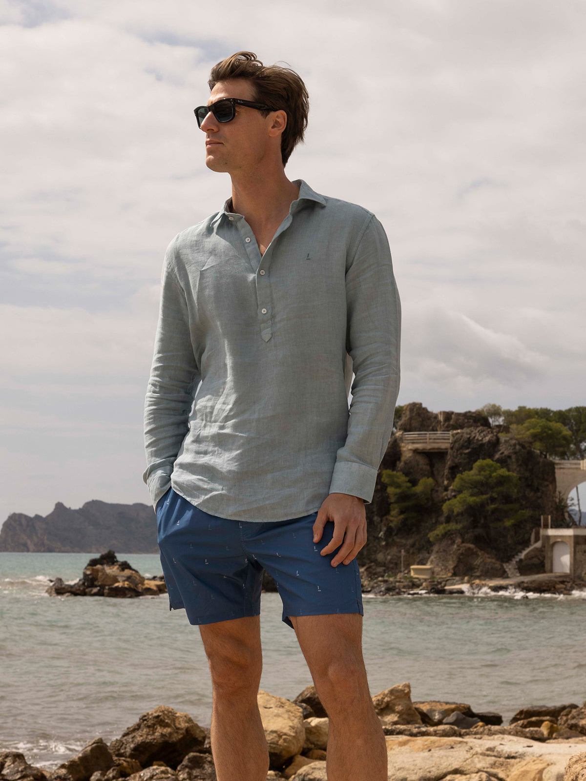 Camisa Polera Lino Azul Lepanto